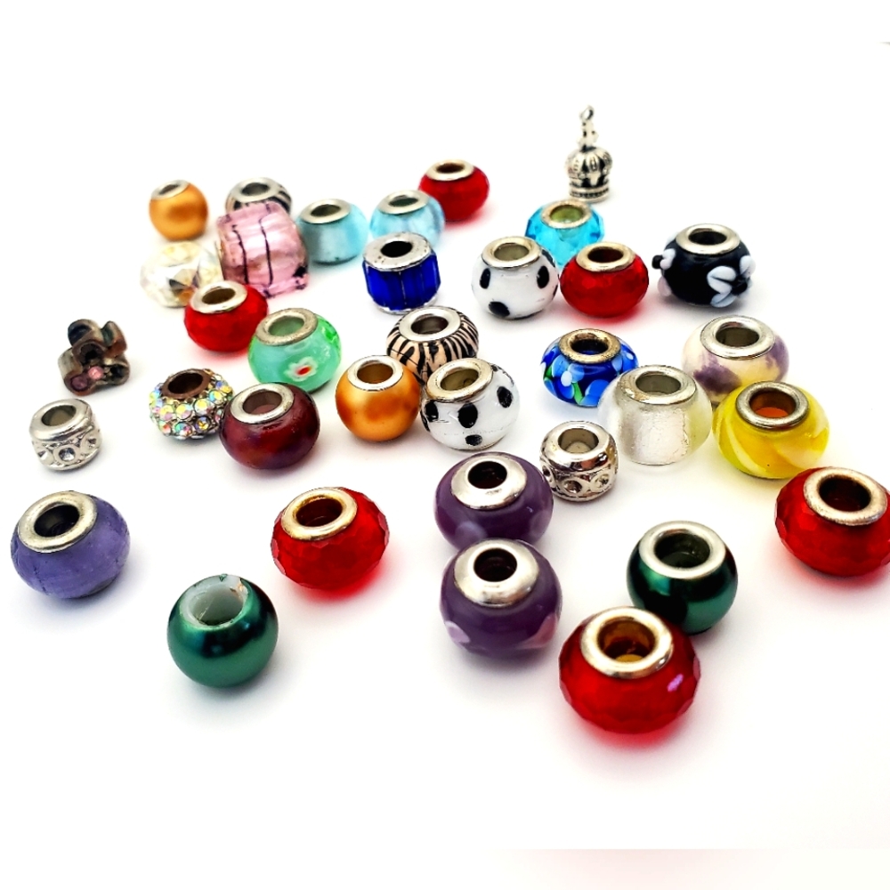 Glass Bead Charms Lot Pandora Style Charms Bundle Boho Floral Silvertone *READ*